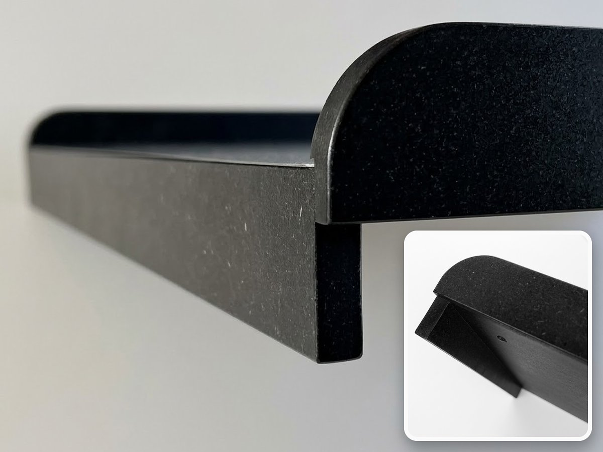 Close-up of the front lip of Stendì, with an inset of a rubber grip button underneath